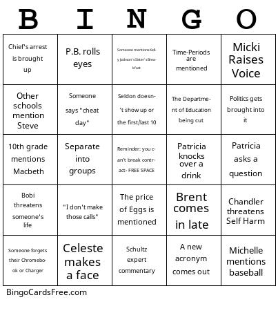 ELA STANDARDS MEETING Bingo