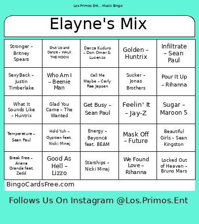 Elayne's Mix Bingo Card