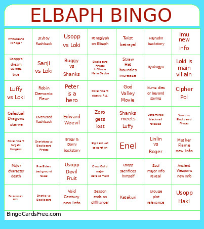 Elbaph Bingo Card