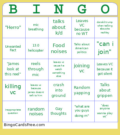 Eldar Bingo Card