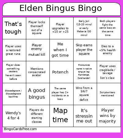 Elden Bingus Bingo Card