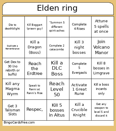 Elden Ring Bingo Card 2
