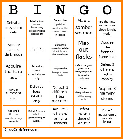 Elden Ring Bingo Card