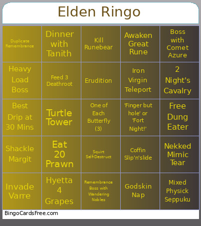 Elden Ring Bingo Card