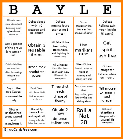 Elden Ring DLC Bingo Card