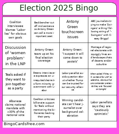 Election 2025 bingo