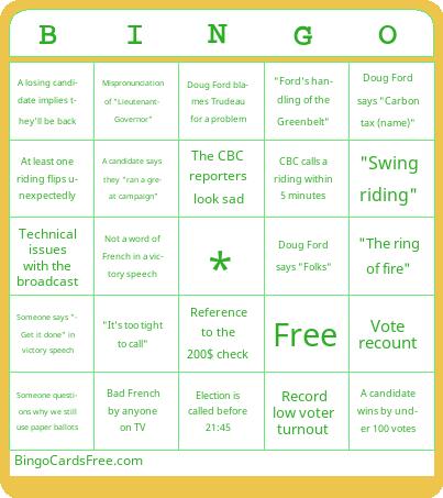 Election night in Ontario Bingo