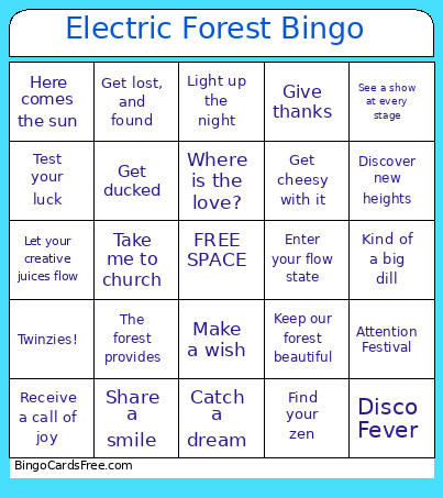 Electric Forest Bingo Card