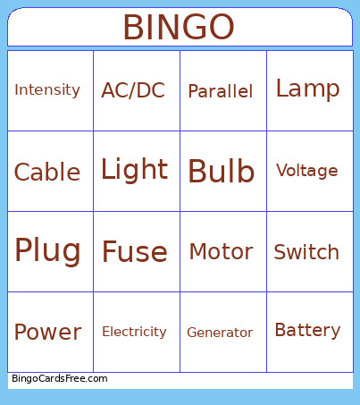 Electricity Bingo Card