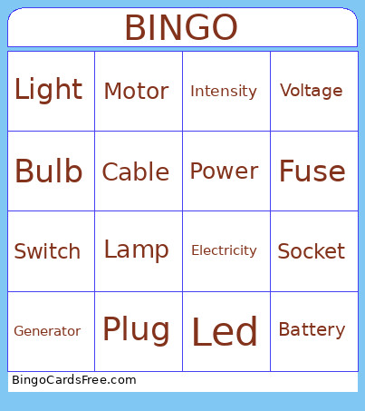 Electricity First Day Bingo Card