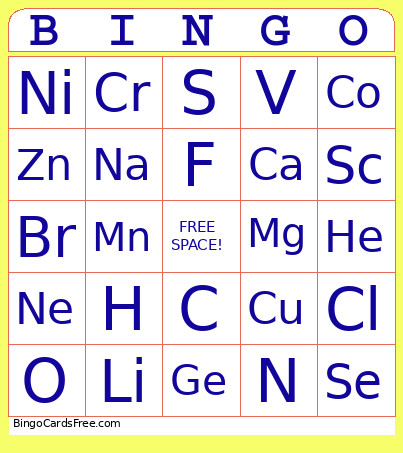 Electron Configuration BING Bingo Card