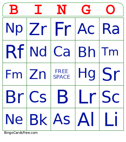 Element Bingo Card