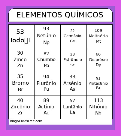 ELEMENTOS QUÍMICOS Bingo Card