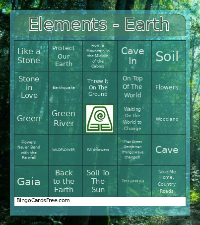 Elements - Earth Bingo Card