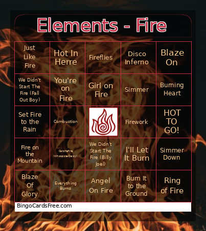 Elements - Fire Bingo Card