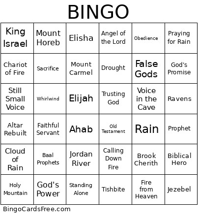 Elijah Bingo Card