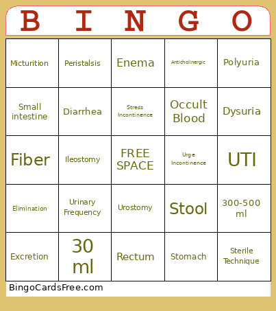 Elimination Bingo Card