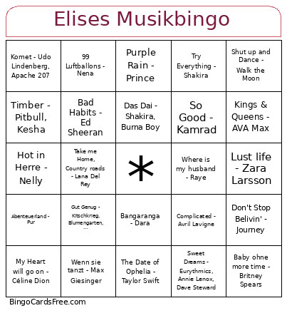 Elises Musik Bingo Card