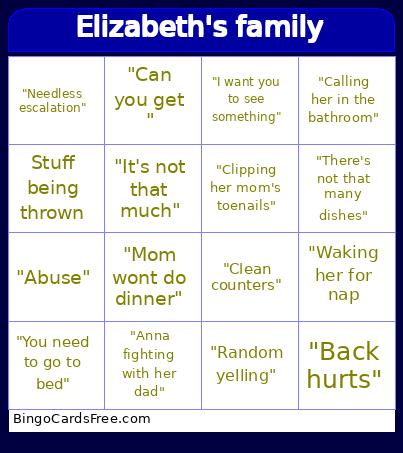 Thats crazy Bingo Cards Free Pdf Printable Game, Title: Elizabeth's family