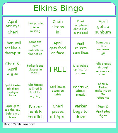 Elkins Bingo Card