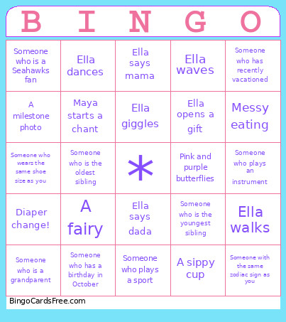 Ella’s Fairy First Birthday Bingo Card