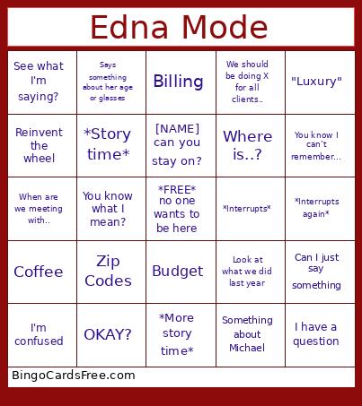 Ellen F Meetings Bingo Card