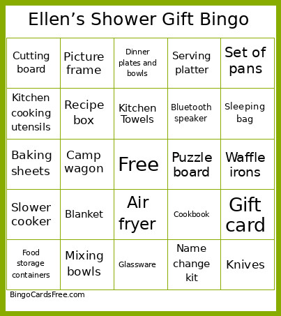 Ellen’s Shower Gift Bingo Card