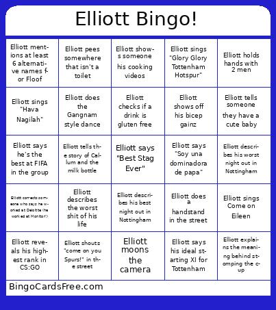 Elliott's Stag Bingo Cards Free Pdf Printable Game, Title: Elliott Bingo!
