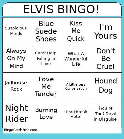 Elvis CVAL Bingo Card