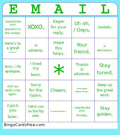 Email Sign Off Bingo