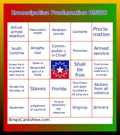 Emancipation Proclamation Bingo