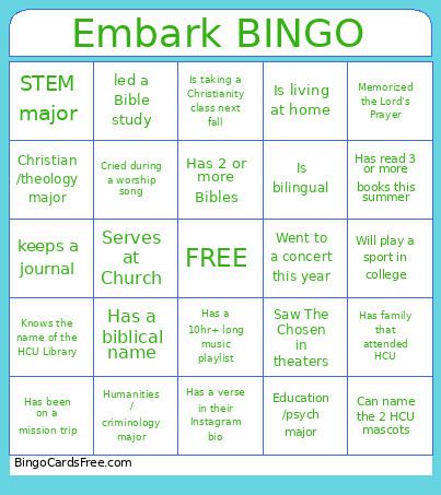Embark Bingo Card