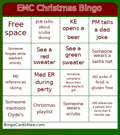 Emc Christmas Bingo Card