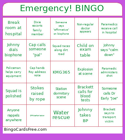 Emergency! Bingo Card
