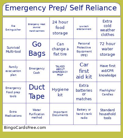 Emergency Prep/ Self Reliance Bingo