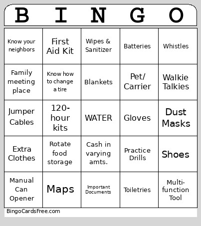 Emergency Preparedness #2 Bingo Card