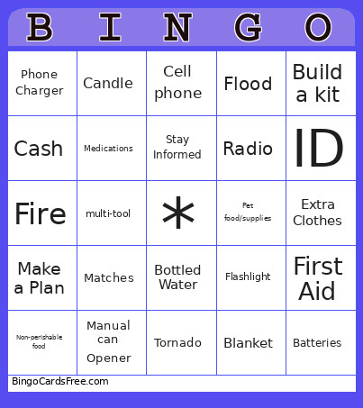 Emergency Preparedness Bingo Card