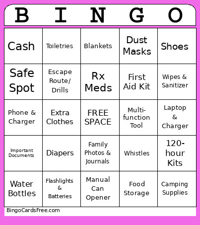 Emergency Preparedness Bingo Card
