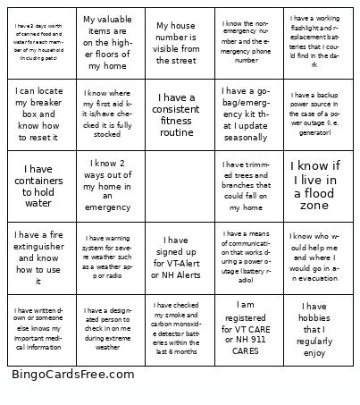 Emergency Preparedness Bingo