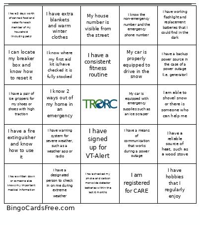 Emergency Preparedness Winter Edition Bingo Card