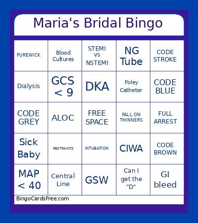 Emergency Room Bingo Card