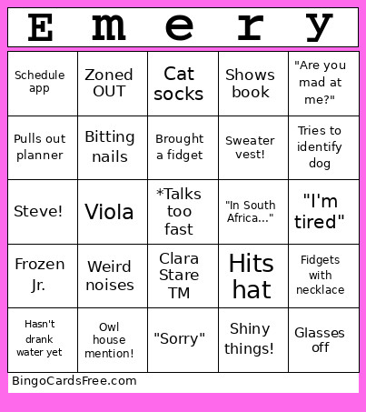 Emery Bingo Card