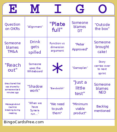 EMIGO Bingo Card