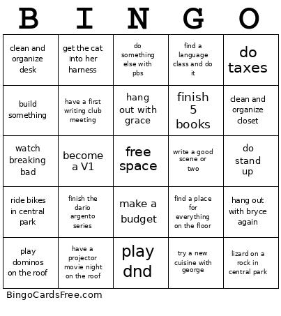Emily Bingo Card