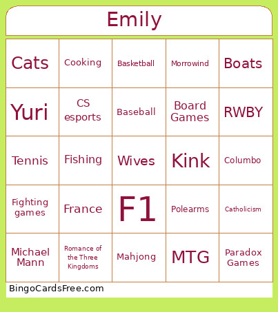 Emily Thungs Bingo Card
