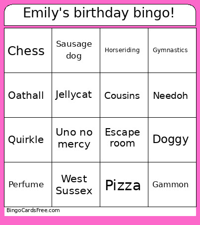 Emily's Birthday ! Bingo Card