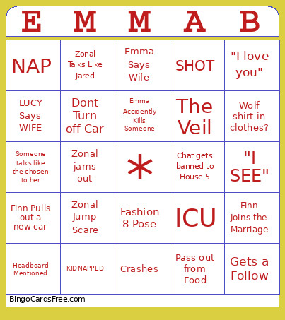 EMMA Bingo Card