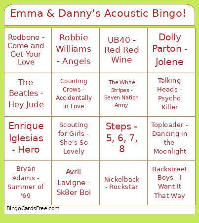 Emma & Danny's Acoustic ! Bingo Card