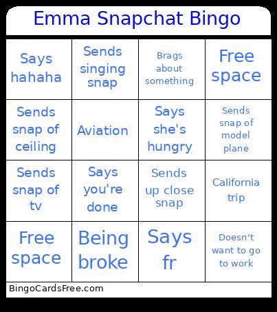Emma Snapchat Bingo