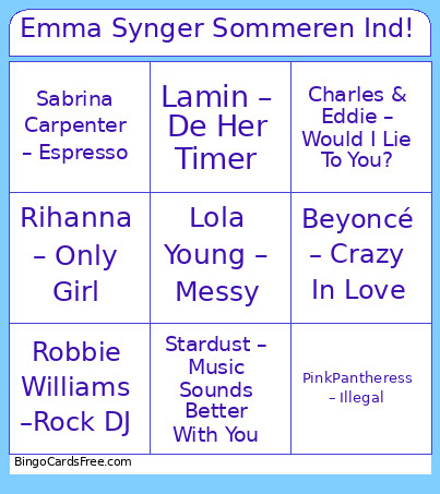 Emma Synger Sommeren Ind! Bingo Card